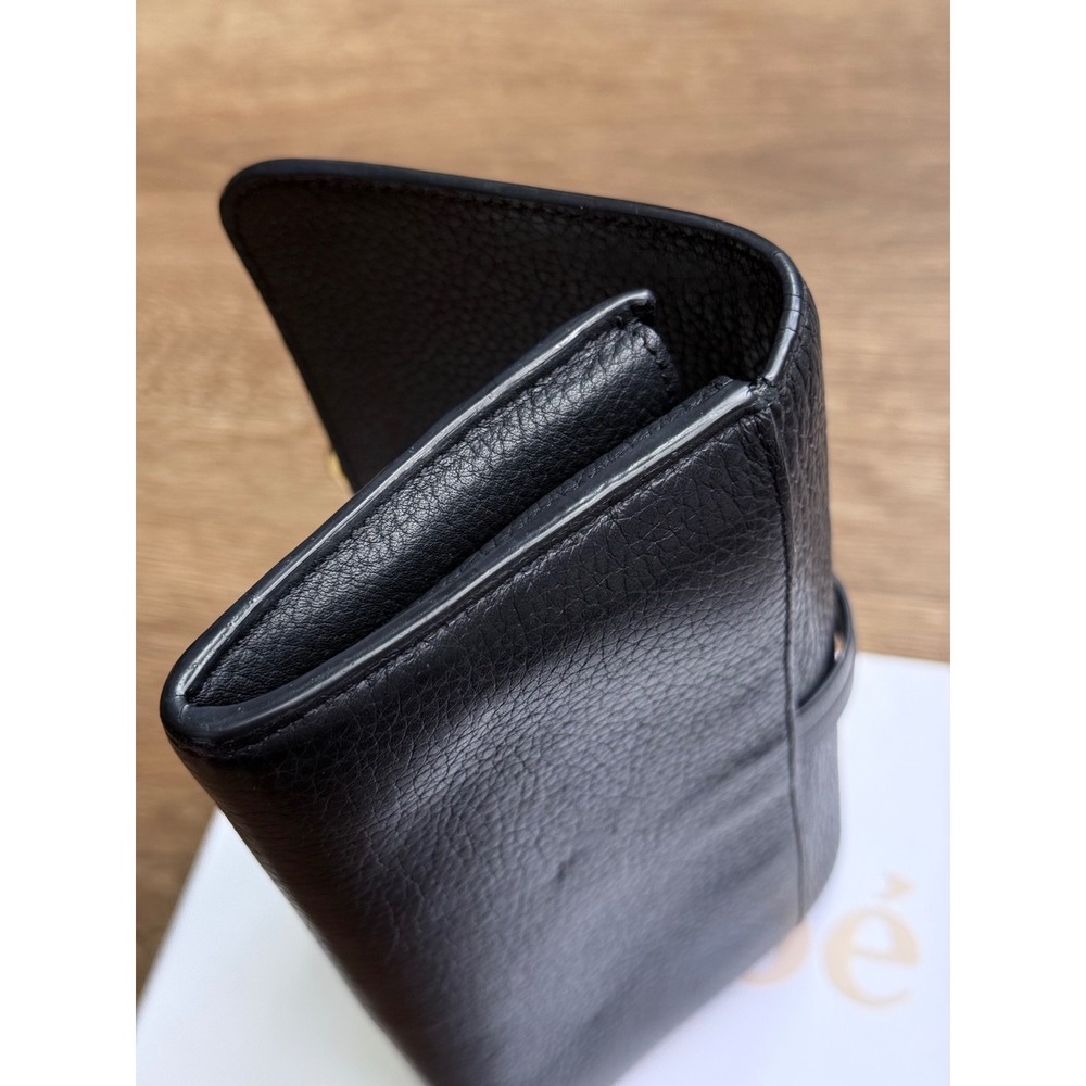 Chloé Black Leather Long Wallet with Gold-Tone Logo Charms - Picture 10 of 11